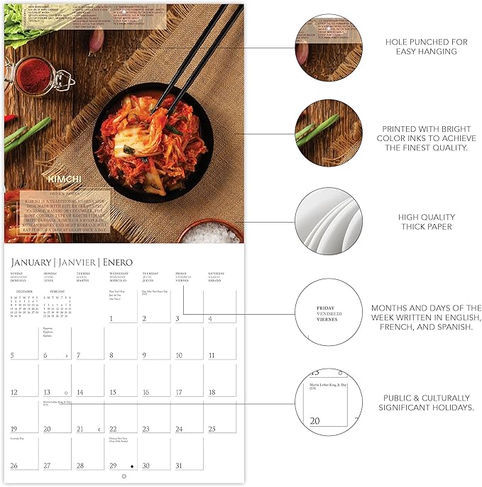 Graphique 2025 Foodie Adventures Wall Calendar | 12” x 12” | Thick Paper | Home & Office Organizer | Large Monthly Grid | 3 Languages & Marked Holidays | 4 Month Preview Page for 2026