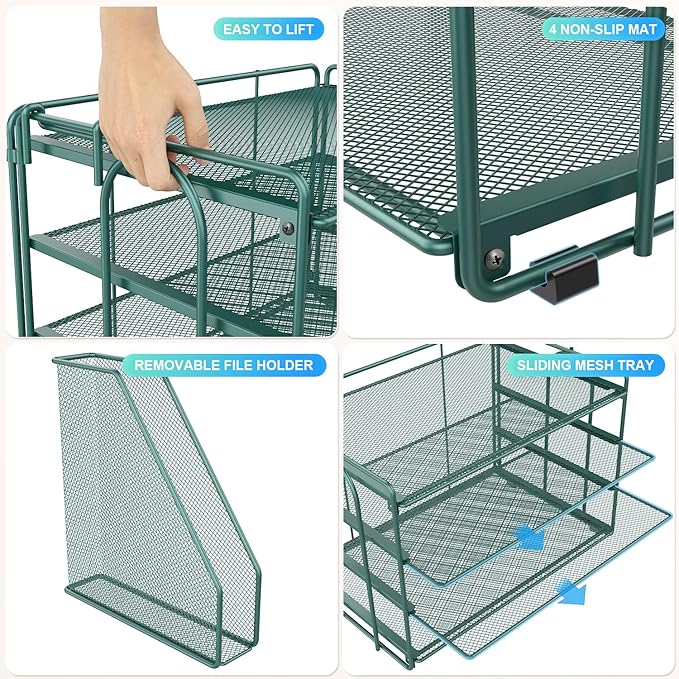 gianotter 2025 New Large Capacity Desk Organizer with Detachable Magazine Holder, 4-Tier Paper Organizer Letter Tray, Desk Accessories for A4 Paper and Document Storage(Green)