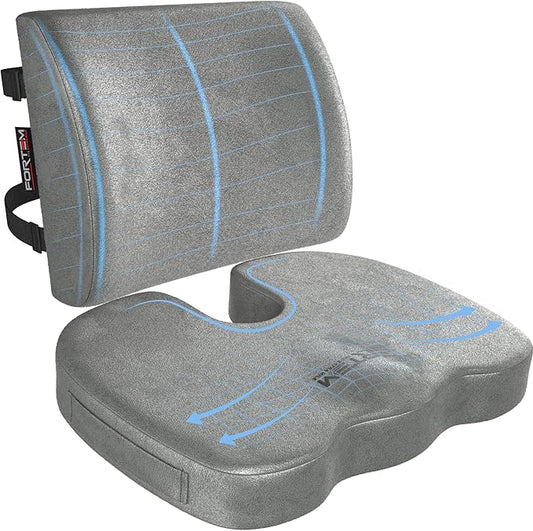 FORTEM Seat Cushion and Lumbar Support for Office Chair, Desk Chair Cushion, Memory Foam Office Chair Cushion, Non Slip Sitting and Back Pillow for Gaming, Car Seat Cushion, Chair Pad