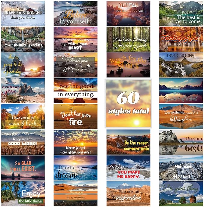 Jinei 300 Inspirational Affirmation Cards Positive Motivational Cards Small Mini Encouragement Quotes for Women Mother's Day Church(Scenery Style)