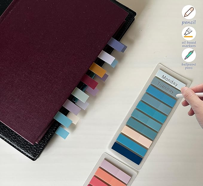 Lysas 1600pcs Page Markers, Morandi Sticky Index Tabs, Transparent Sticky Note Tabs Colored Writable and Repositionable Book Flags Tabs, Aesthetic Strip Index Tabs, 8 Sets