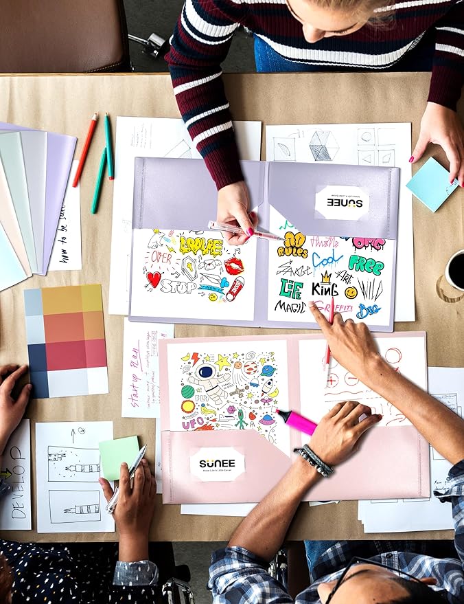 SUNEE 2 Pocket Folders (24 Pack, Pastel Colors) Heavy-Duty Plastic Folders with Pockets, Fit 8.5x11 Letter Size Paper, 2-Pocket File Folders for Kids, Home, School, Office