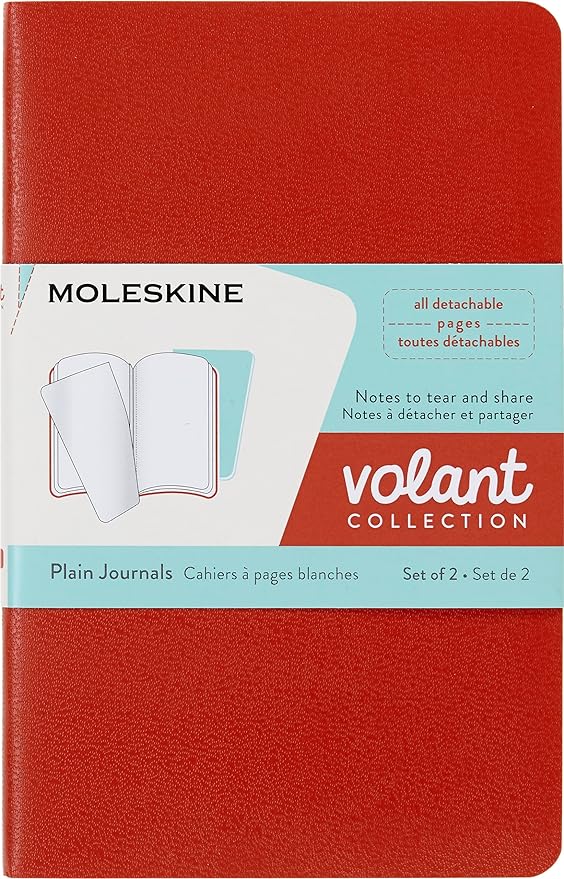 Moleskine Volant Journal, Soft Cover, Pocket (3.5" x 5.5") Plain/Blank, Coral Orange/Aqua Blue, 80 Pages (Set of 2)