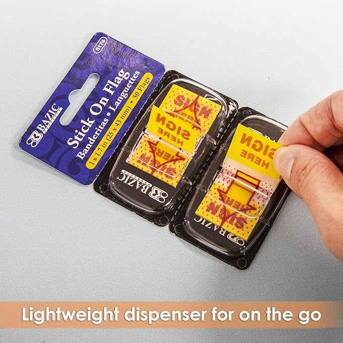 BAZIC Neon Page Markers Dispensers 1x1.7 Sign Here Neon Colored PET Arrow Flag Index Tabs, Page Bookmarks File Tab (50 Flags/Pack), 288-Packs