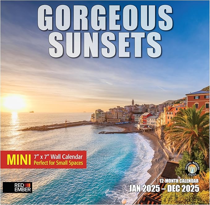 RED EMBER Gorgeous Sunsets Mini 2025 Wall Calendar 12 Month | 7" x 14" Open | Thick & Sturdy Paper | Giftable | Calendar 2025