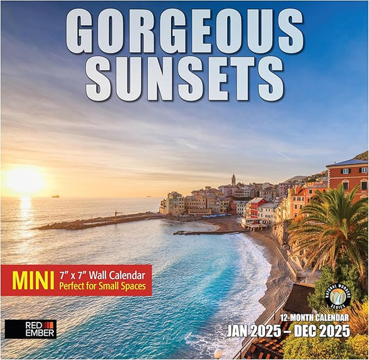 RED EMBER Gorgeous Sunsets Mini 2025 Wall Calendar 12 Month | 7" x 14" Open | Thick & Sturdy Paper | Giftable | Calendar 2025