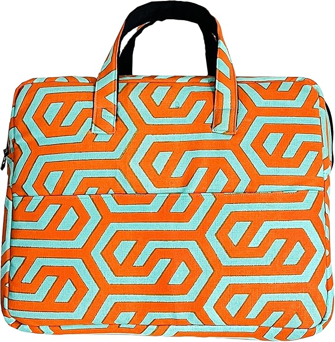 Mint Green And Orange Laptop Bag With Geometric Linked Print FOR 13 TO 15 INCHES MACBOOK, IPAD AND WINDOWS LAPTOP