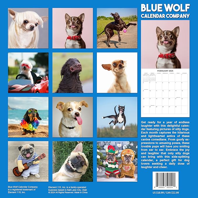2025 Silly Dogs Monthly Wall Calendar | 12" x 24" | Thick Sturdy Paper | Funny Dog Calendar 2024-2025