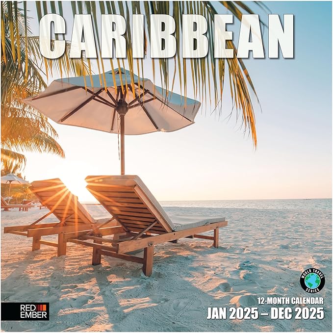 RED EMBER Caribbean 2025 Wall Calendar 12 Month | 12" x 24" Open | Thick & Sturdy Paper | Giftable | Calendar 2025
