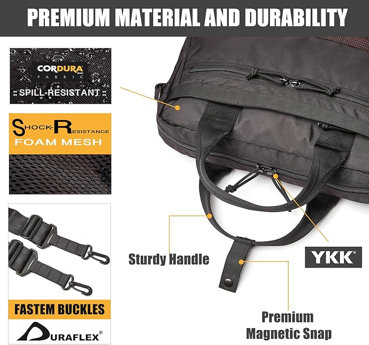 Rough Enough 16 Inch Laptop Bag Tablet Carrying Case Briefcase for Travel Business with Accessory Pocket Shoulder Handle Cordura Black