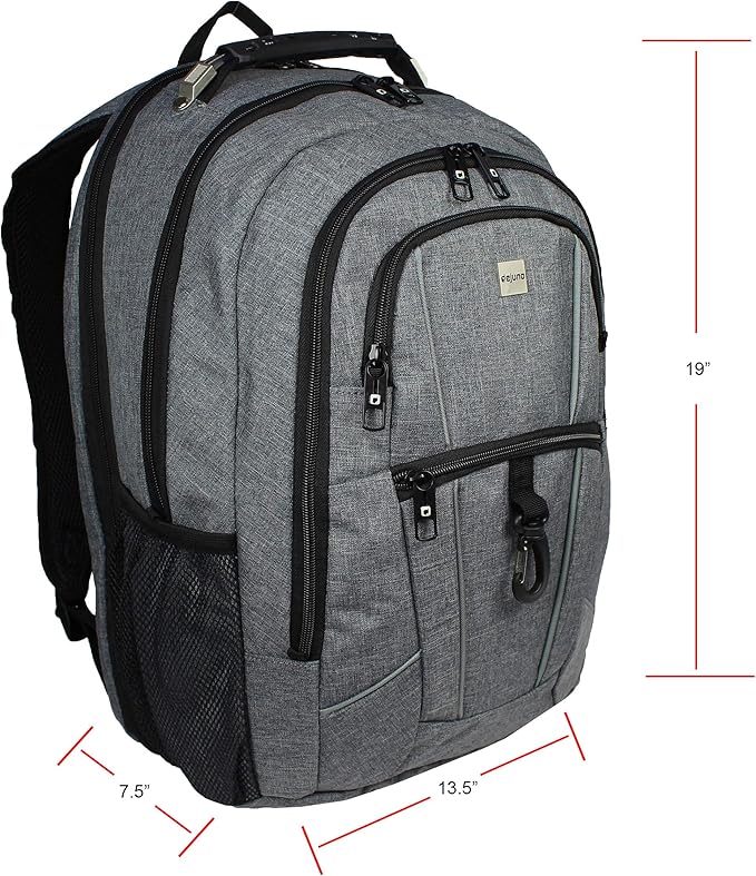Dejuno Commuter Backpack Checkpoint-Friendly Laptop Pocket, Heather Grey, 15.6-Inch