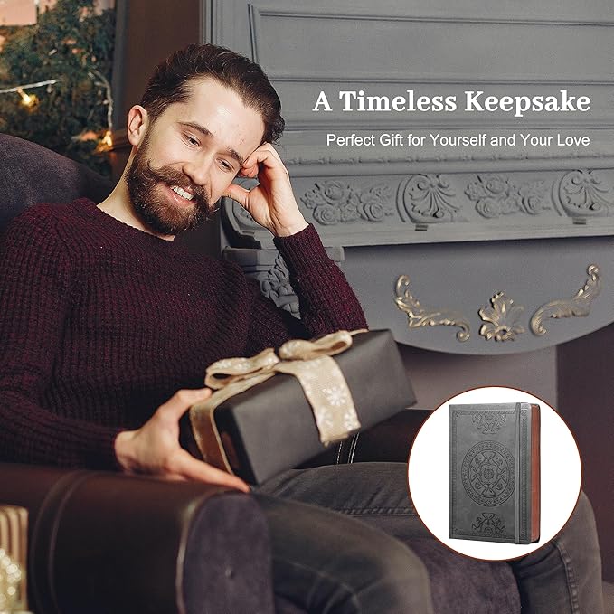 CAGIE Leather Journal for Men Hardcover Journals for Writing with Pen, 290 Pages Lined Journaling Notebooks for Work Leather Vintage Journal Notebook, 6.1" x 8.5", Gray