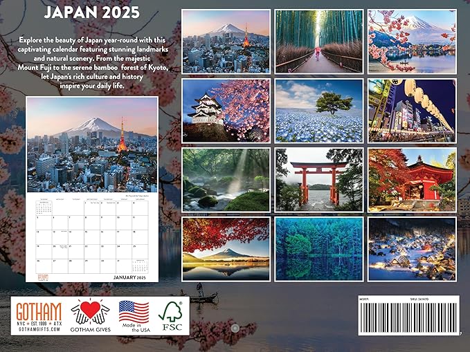 Japan Calendar 2025 Japanese Gifts Monthly Wall Calender 12 Month | American Made In The USA