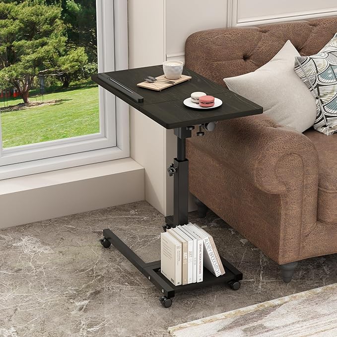 TigerDad Mobile Adjustable Height Laptop Stand PC Computer Portable Notebook Swivel Laptop Desk Rolling Table Desk Cart Tiltable with Wheels Casters& Mouse Pad Table (Dekuwood)