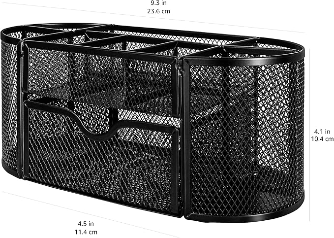 Amazon Basics Mesh Desk Office Organizer, Black, 9.25" x 4.53" x 3.94"