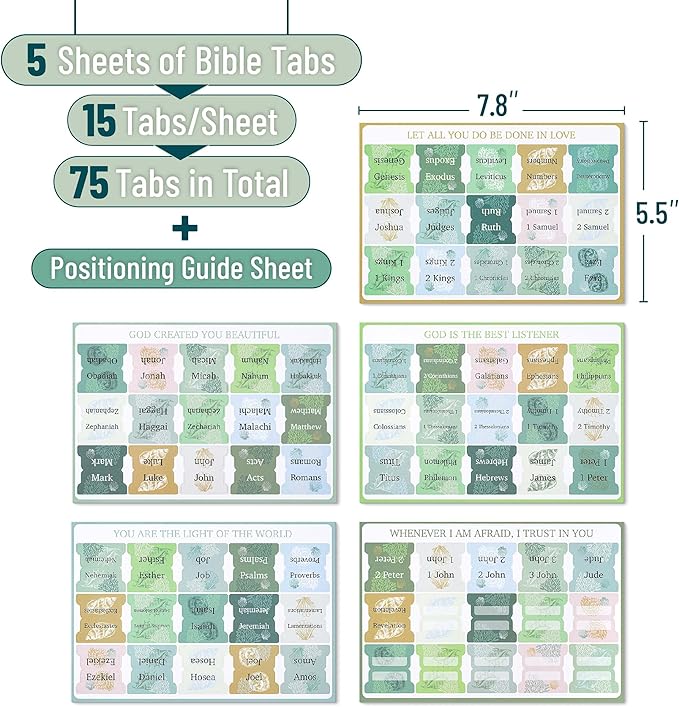 Mr. Pen- Bible Tabs, 75 Tabs, Coastal Meadow, Laminated Bible Tabs for Women and Men, Bible Tabs for Study Bible, Bible Index Tabs, Bible Book Tabs, Bible Labels Tabs, Mr Pen Bible Tabs