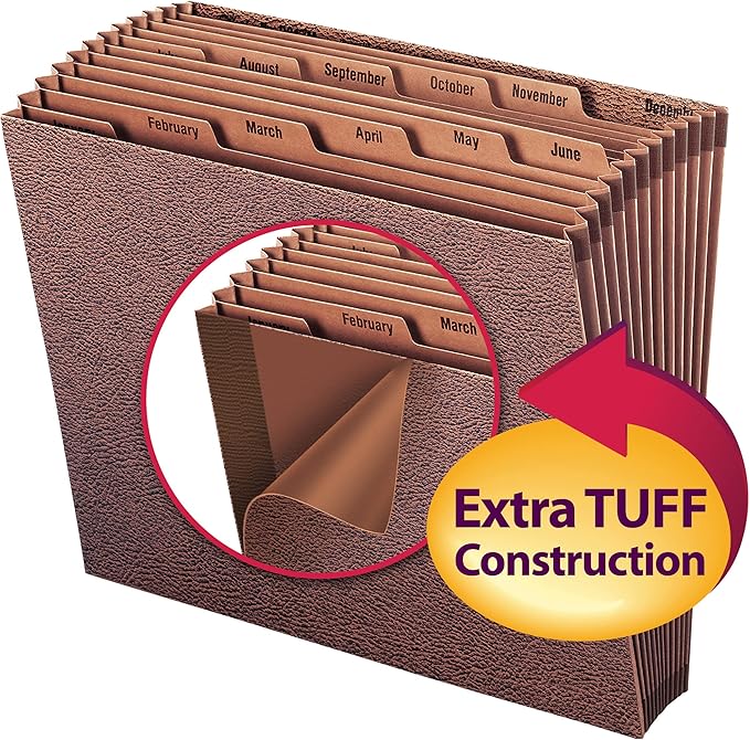 Smead TUFF Expanding File, Monthly (Jan.-Dec.), 12 Pockets, Letter Size, Redrope-Printed Stock (70488)