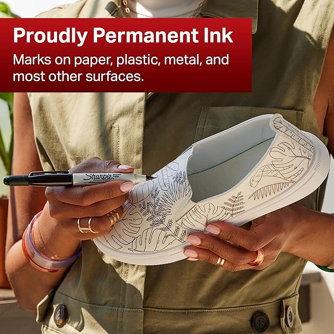 SHARPIE Brush Twin Permanent Marker, Brush Tip Marker and Ultra Fine Tip Marker, Black, 12 Count