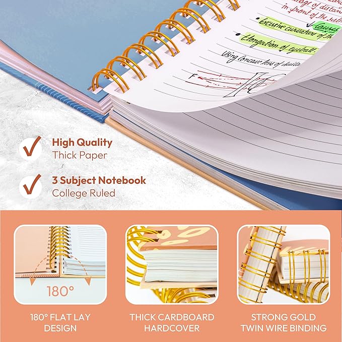 Hardcover Spiral Journal, 10.25" x 7.25", 300 Pages Large College Ruled Notebook for Women, Ideal for Writing, Journaling, Note-Taking, Work, School