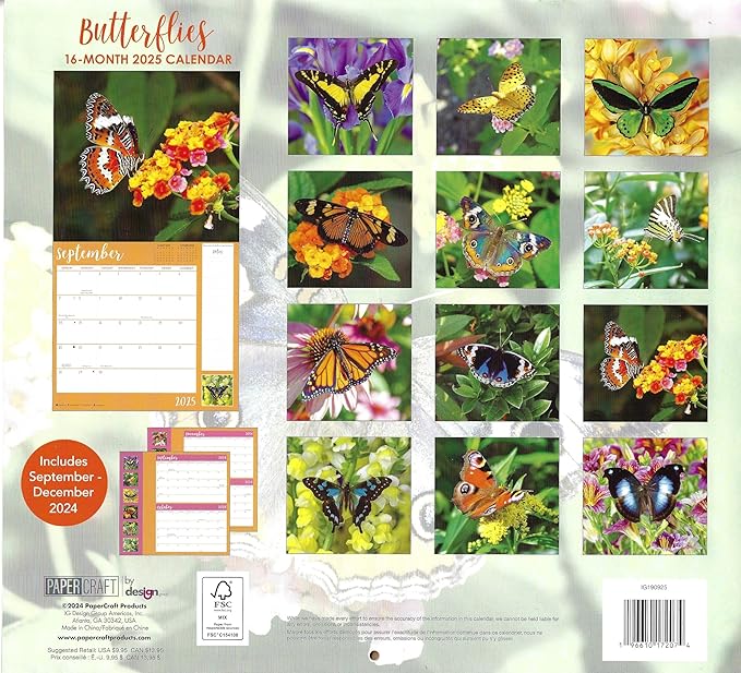 Butterflies 2025 Full Size Wall Calendar for Planning, Scheduling, and Organizing