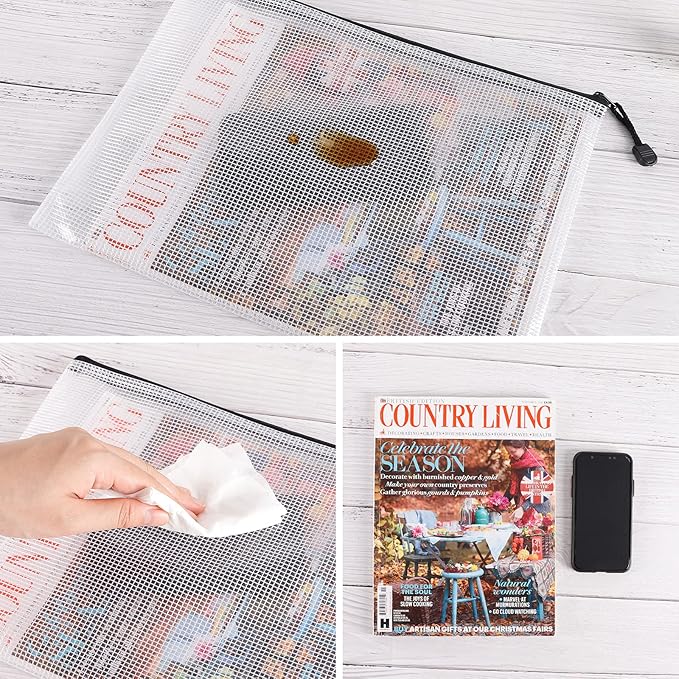 EOOUT 30pcs Mesh Zipper Pouch, Organizer Bags, Waterproof, Plastic Zip File Docunment Folders, Clear Board Games Storage for Office Supplies Cosmetics