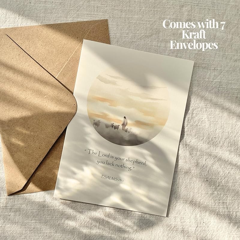 | Set of 7 Scripture Greeting Cards with Envelopes | Scripture Cards, Bible Verse Cards, Jesus Decor & Christian Gifts for Women, Christian Wall Art 5"x7" (7 Days Scripture)