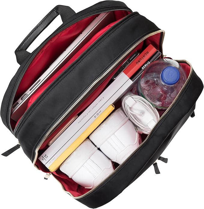 KNOMO Beaufort 15.6" Laptop Backpack Work Bag Purse for Women Large Travel Rucksack with Golden Zip, Black