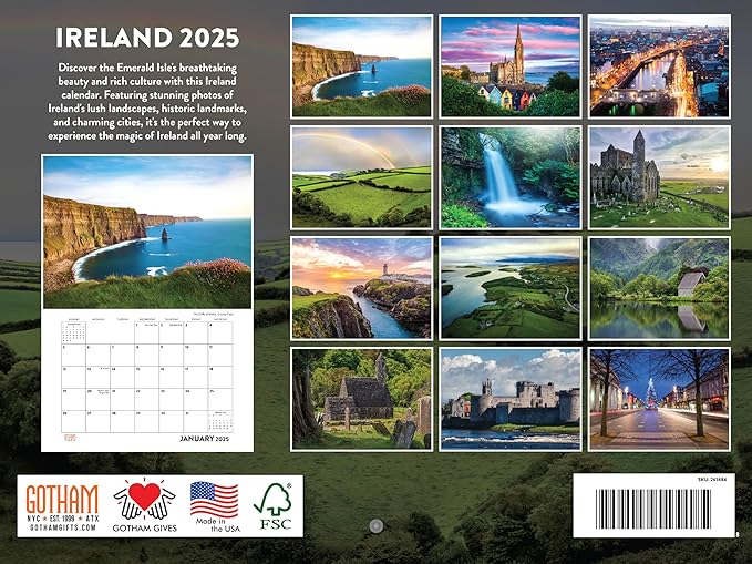 Ireland Calendar 2025 Irish Gifts Monthly Wall Calender 12 Month | American Made In The USA