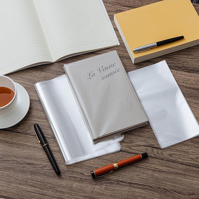 ReliThick 100 Pack Adjustable Clear Book Covers Fits Books with 9.25 x 15 Inches, Plastic Waterproof Sleeve for Textbooks Paperbacks, with Self Adhesive Closure, Against Dust, Wear Book Protector