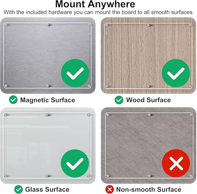 Acrylic Magnetic Dry Erase Board for Fridge, 16"x12" Clear Fridge Whiteboard to Do List White Board for Refrigerator Weekly Meal Planner Menu Board for Kitchen Fridge Calendar 3 Pcs