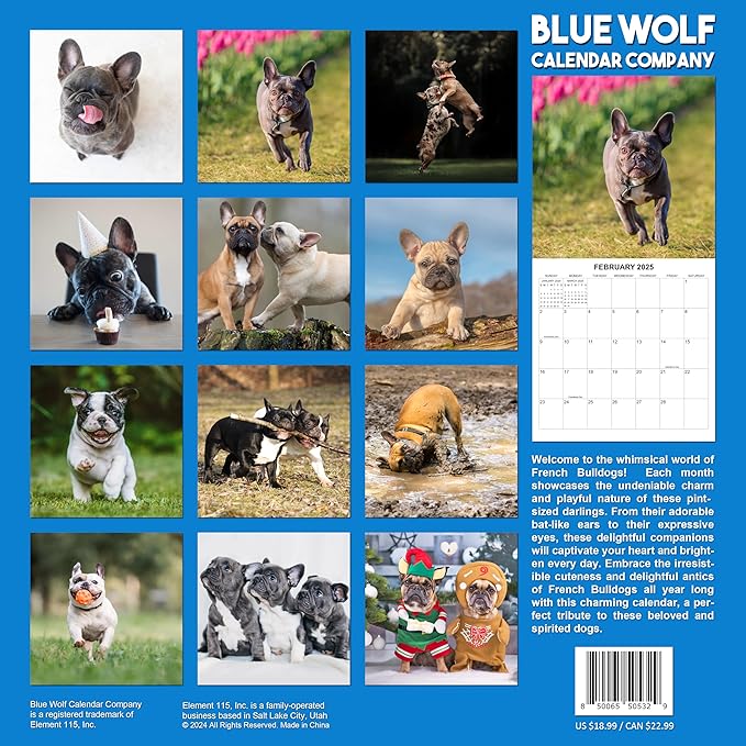 2025 French Bulldogs Monthly Hangable Wall Calendar | 12" x 24" | Thick Sturdy Paper | 2025 Dog Calendar