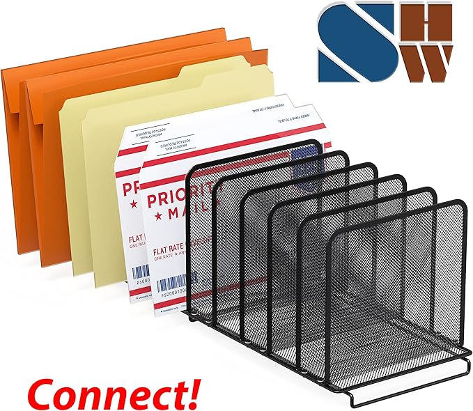 Simple Houseware 5 Section Upright File Sorter Organizer, Black - 2 Pack