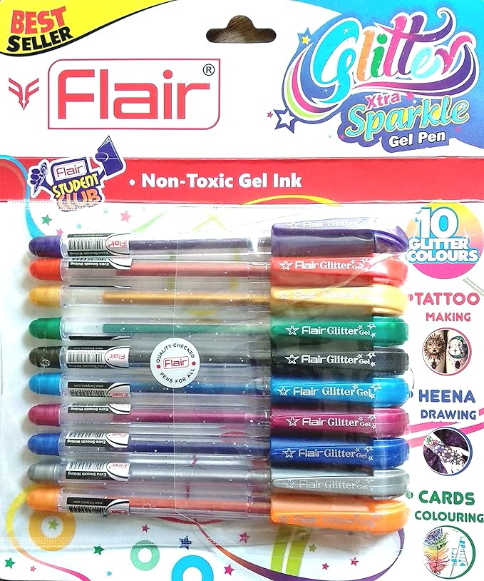 Flair Xtra Sparkle Glitter Gel 10 Colours Xtra Sparkle Gel Pen
