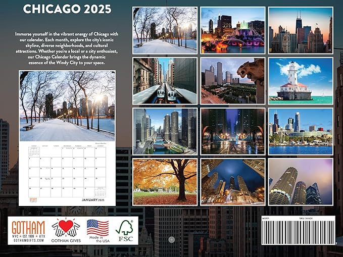 Chicago Calendar 2025 Monthly Wall Calender 12 Month | American Made In The USA
