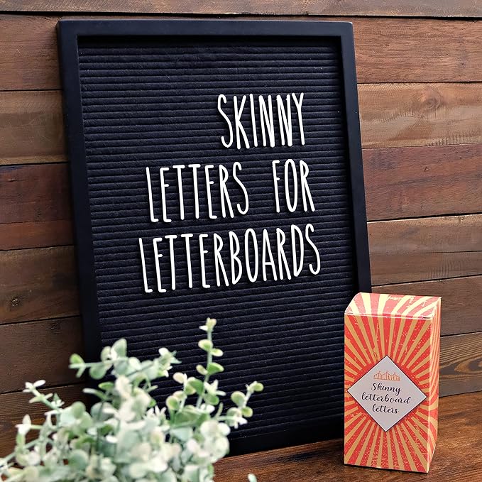 Skinny Letterboard Letters Only Set NO BOARD INCLUDED, Rae Dunn Inspired Font Farmhouse Decor Accessory, 2 Inch White Plastic Letters Numbers Symbols For Changeable Felt Letter Board Message Bulletin
