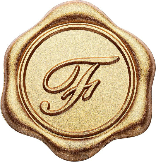 Yoption Initial F Wax Seal Stickers, 50 Pack Antique Gold Letter Self Adhesive Envelope Seal Stickers for Wedding Party Birthday Christmas (F)
