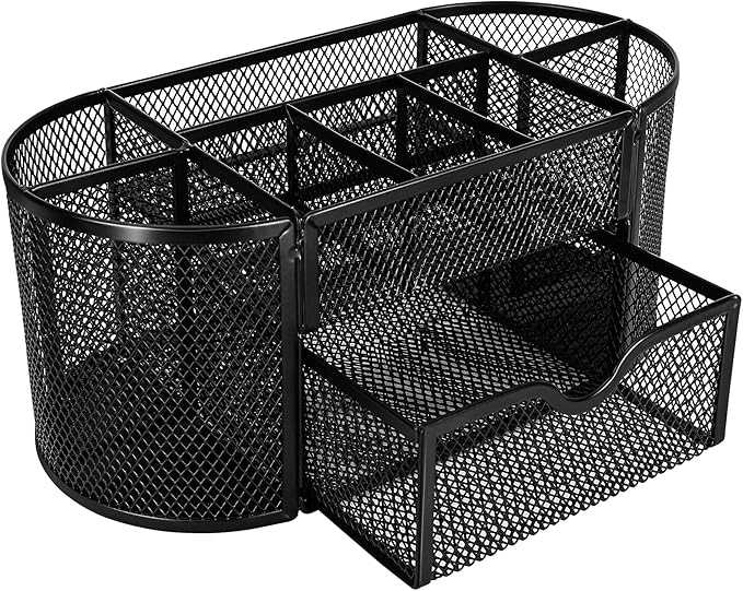 Amazon Basics Mesh Desk Office Organizer, Black, 9.25" x 4.53" x 3.94"