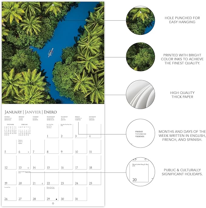 Graphique 2025 Life From Above Wall Calendar | 12” x 12” | Thick Paper | Home & Office Organizer | Large Monthly Grid | 3 Languages & Marked Holidays | 4 Month Preview Page for 2026