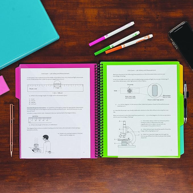 Samsill Deluxe 24 Pocket Spiral Project Organizer with Refillable Notepad Holder, Customizable Front Cover, 12 Dividers with Erasable Write-On Tabs in Fashion Colors, Plastic Folders with Pockets