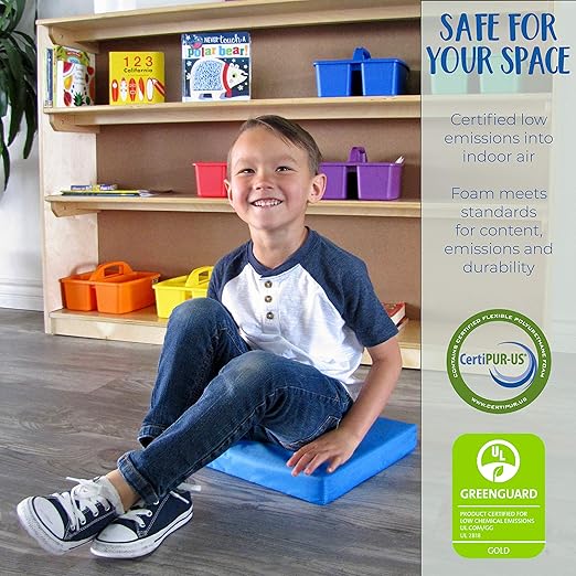 Factory Direct Partners SoftScape 15 inch Square Classroom Floor Cushions with Handles; Flexible Seating for Daycare, Preschool, Playroom; 2 inch Thick Deluxe Foam (6-Piece) - Earthtone, 12228-ET