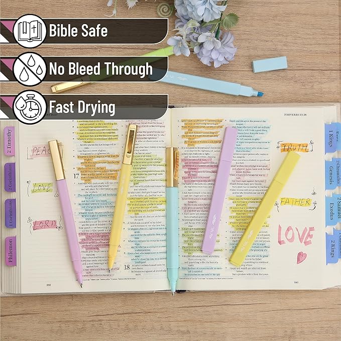 Mr. Pen Aesthetic Highlighter Pens - 12 Pack, Pastel Color No Bleed, Black Ink Bible Pens for Bibles