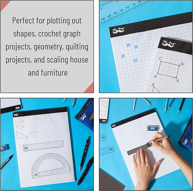 Mr. Pen- Graph Paper, 2 Pack o 55 Sheets, 8.5"x11", 4x4 (4 Squares Per Inch), Graphing Paper, Grid Paper Pad, Math Graph Paper Pad, Drafting Paper, Computation Pads, Square Paper, Math Paper