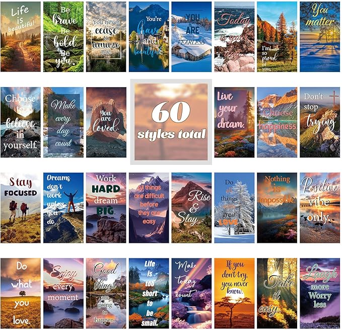 Jinei 300 Inspirational Affirmation Cards Positive Motivational Cards Small Mini Encouragement Quotes for Women Mother's Day Church(Scenery Style)