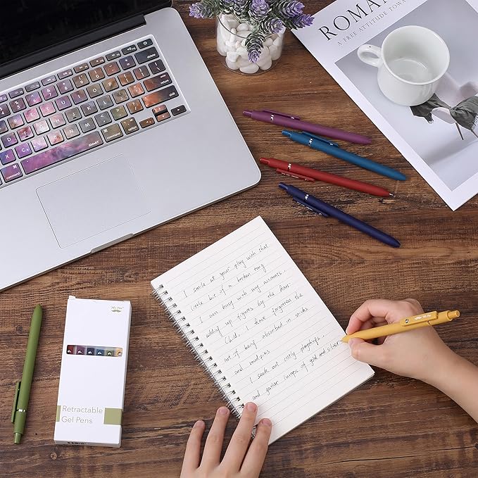 Mr. Pen- Retractable Gel Pens, 6 Pack, Vintage Color Barrels, Black Gel Pens, Fast Dry, Gel Pens Fine Point 0.5mm, Retractable Pens, Cute Pens, Gel Ink Pens, Black Pens, Aesthetic Pens for Journaling