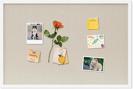 Cork Board with Linen White,Bulletin Board 30"x20" Hanging Corkboards for Office Home School Message Board or Vision Board Decoration.