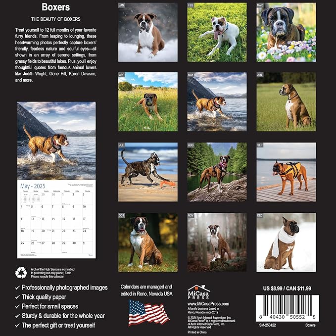 MICASA Boxers Mini 2025 Wall Calendar 12 Month | 7" x 14" Open | Thick & Sturdy Paper | Giftable | Calendar 2025