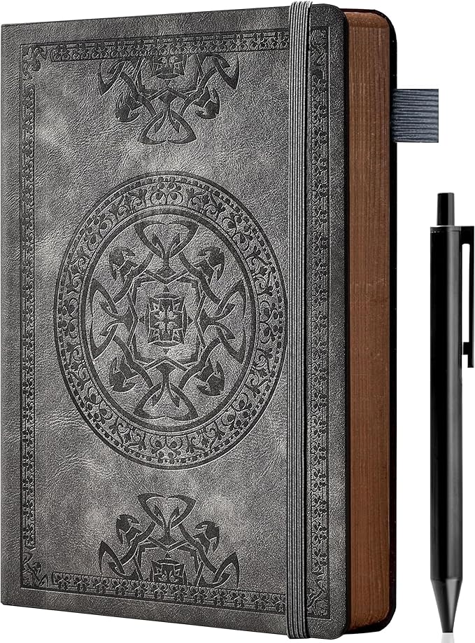 CAGIE Leather Journal for Men Hardcover Journals for Writing with Pen, 290 Pages Lined Journaling Notebooks for Work Leather Vintage Journal Notebook, 6.1" x 8.5", Gray