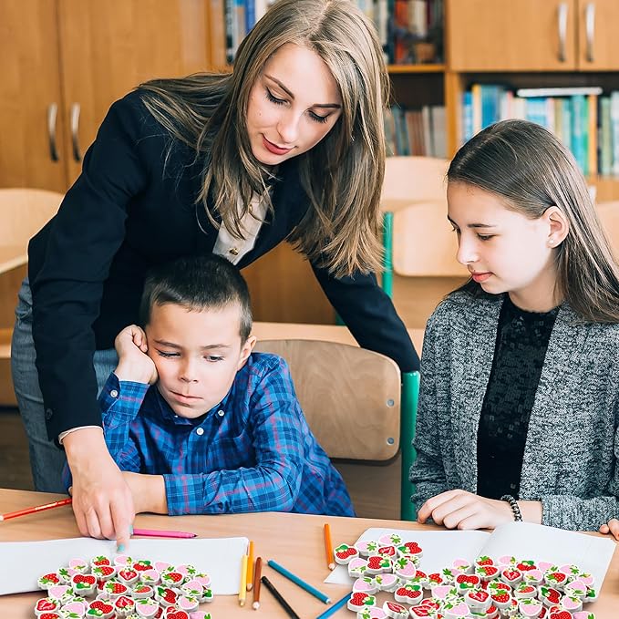 CJiangpo 60Pcs Strawberry Mini Eraser for Kids Bulk - Cute Fruit Pencil Rubber Eraser Birthday Party Favors Filler Back to School Classroom Prizes Gifts