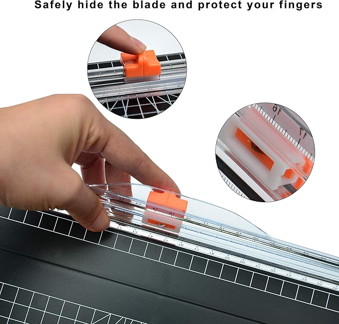 ArtAt 12-Inch Paper Cutter with Retractable Safety Blade, A4 Portable Trimmer for Cardstock, Laminated Paper, Photos, Crafts, Gift Cards, Coupons, Kraft Labels (Auto-Lock & Precise Cutting)