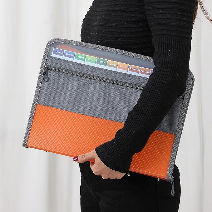 Mr. Pen- Accordion File Organizer, 13 Pockets, Orange, Letter A4 Paper Document Accordion Folder, Expanding File Folder with Sticky Labels, Accordion File Folder Document Organizer